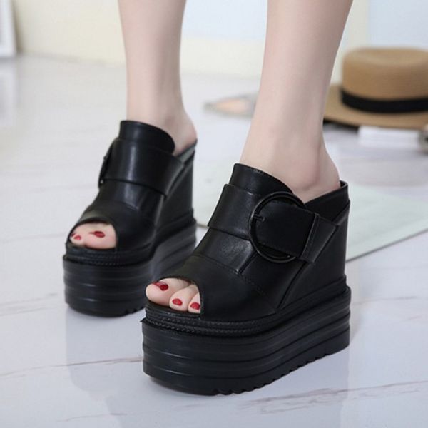 inner heightening fish mouth sandals trifle platform belt buckle women's shoes waterproof platform high heel 14cm slippers, Black
inner heightening fish mouth sandals trifle platform belt buckle women's shoes waterproof platform high heel 14cm slippers, Black