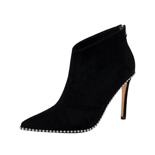 2020 new wind fashion thin thin heeled high heel tip fashion boots riveted short boots shoes for women high heels, Black
2020 new wind fashion thin thin heeled high heel tip fashion boots riveted short boots shoes for women high heels, Black