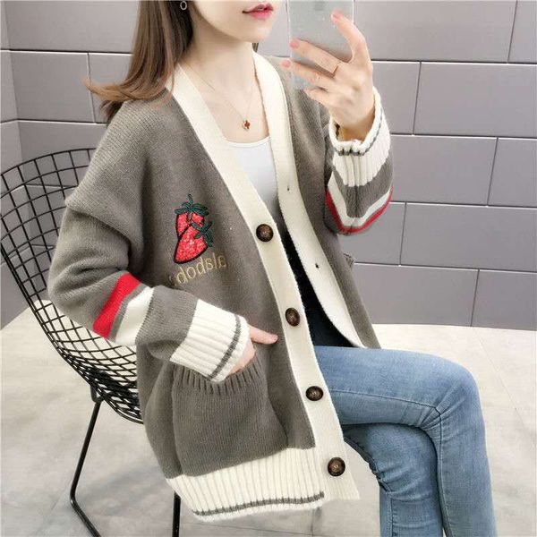 2020 new ladies cardigan sweater long-sleeved v-neck loose sweater autumn and winter new warm designer design fashion vl-neck long-sleeved l, White;black
2020 new ladies cardigan sweater long-sleeved v-neck loose sweater autumn and winter new warm designer design fashion vl-neck long-sleeved l, White;black