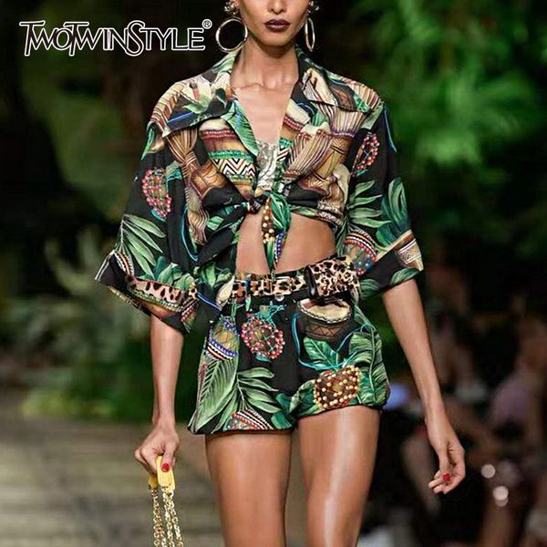 twotwinstyle casual print two piece set female lapel collar short sleeve high waist lace up shorts prairie chic style suit women t200702, White
twotwinstyle casual print two piece set female lapel collar short sleeve high waist lace up shorts prairie chic style suit women t200702, White