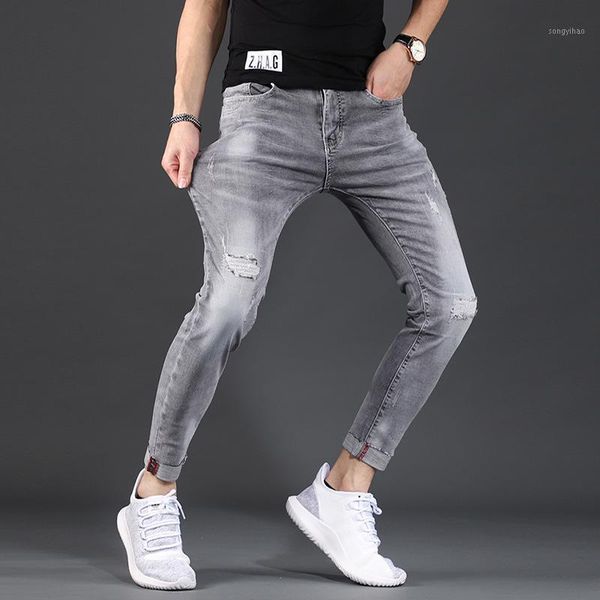 wholesale 2021 teenagers ripped jeans men's brand small feet slim light color korean trend wild summer thin men's pencil pants1, Blue
wholesale 2021 teenagers ripped jeans men's brand small feet slim light color korean trend wild summer thin men's pencil pants1, Blue