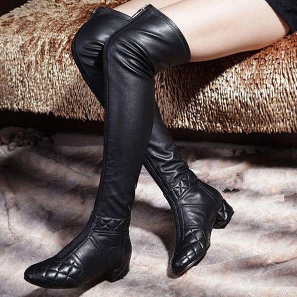 boots over the knee european station winter mid heel thick round head high front zipper elastic women's, Black
boots over the knee european station winter mid heel thick round head high front zipper elastic women's, Black