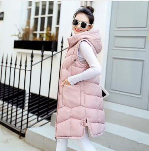 wholesale new women's mid-length vest hooded warm standing collar hooded down cotton jackets, Black;white
wholesale new women's mid-length vest hooded warm standing collar hooded down cotton jackets, Black;white