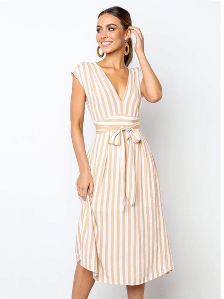 european and american temperament deep v stripe lace-up dress female contrast color high-waist strap summer casual new style, Black;gray
european and american temperament deep v stripe lace-up dress female contrast color high-waist strap summer casual new style, Black;gray