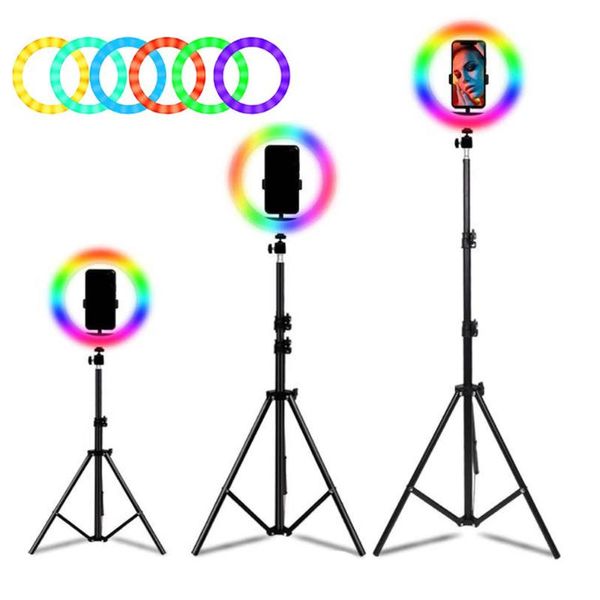 10inch Led Colorful Dimmable Ring Light With Tripod Usb Selfie Light Ring Lamp Big Rgb Ringlight With Stand Tiktok Youtube