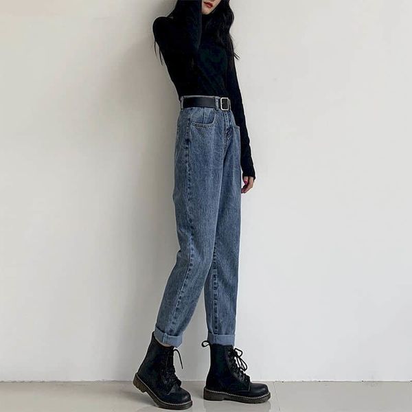 high waist women's autumn and winter new retro straight harem pants loose korean students old radish long streetwear jeans, Blue
high waist women's autumn and winter new retro straight harem pants loose korean students old radish long streetwear jeans, Blue