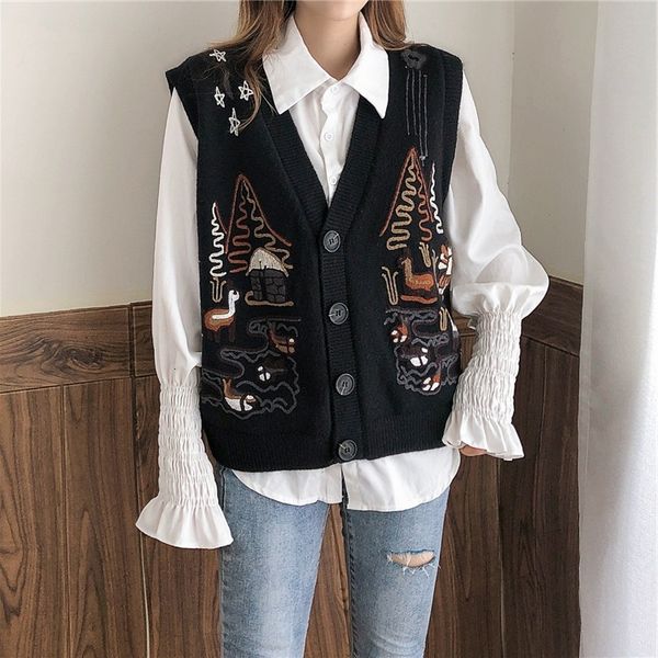 2021 new female embroidered with neckline v nightgown fall casual temperament without sleeves cardigan vest nky1, White;black
2021 new female embroidered with neckline v nightgown fall casual temperament without sleeves cardigan vest nky1, White;black