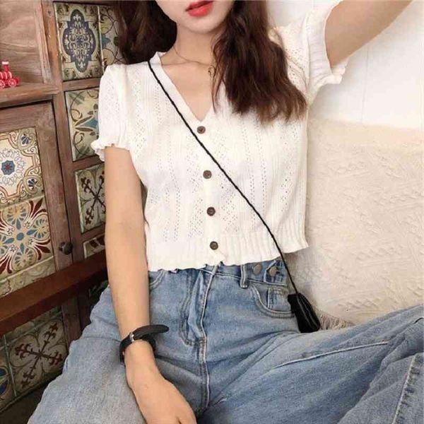 retro women knitted cropped sweater summer v neck short sleeve button slim korean knitwear cardigan tee wdc8405, White;black
retro women knitted cropped sweater summer v neck short sleeve button slim korean knitwear cardigan tee wdc8405, White;black