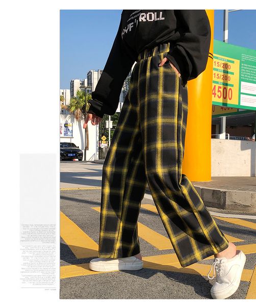 2021 new vintage black yellow plaid womens elastic waist trousers streetwear females wide leg pants q4zh, Black;white
2021 new vintage black yellow plaid womens elastic waist trousers streetwear females wide leg pants q4zh, Black;white