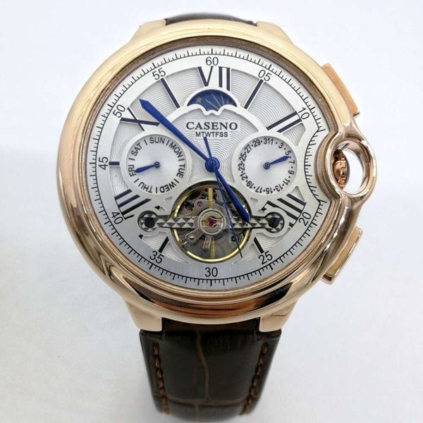 mechanical tourbillon mechanical watch belt tourbillon watch atmospheric man automatic tourbillon mechanical watch, Slivery;brown