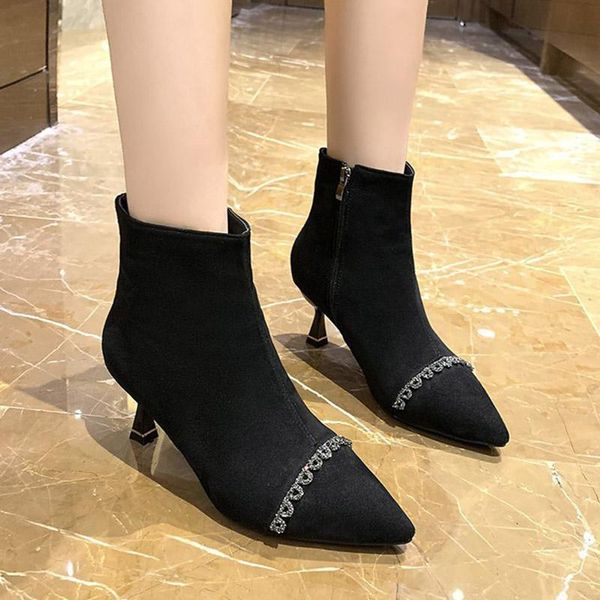 boots 2021 autumn woman ankle pointed toe dress shoes faux suede stilettos black bling thin heels booties zip botas mujer 8716g
boots 2021 autumn woman ankle pointed toe dress shoes faux suede stilettos black bling thin heels booties zip botas mujer 8716g