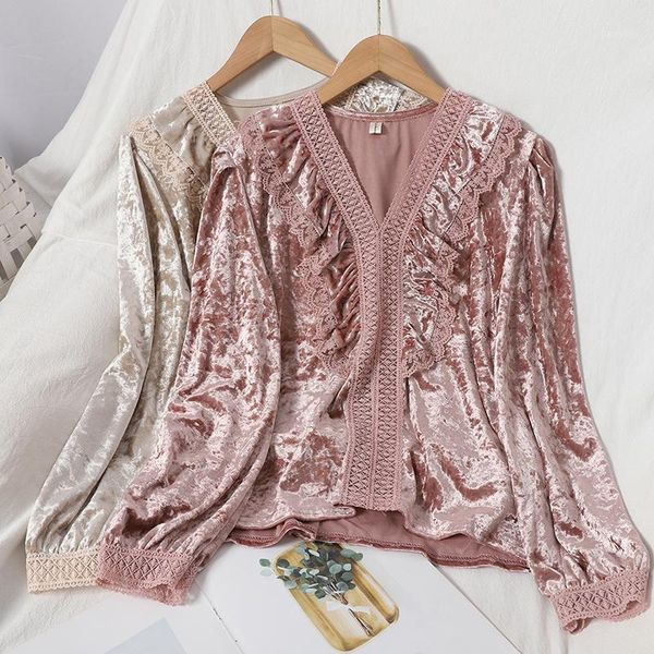 autumn sweet lace ruffled v-neck shirt korean comfortable velvet vintage long sleeve womens plus size diamonds1, White
autumn sweet lace ruffled v-neck shirt korean comfortable velvet vintage long sleeve womens plus size diamonds1, White
