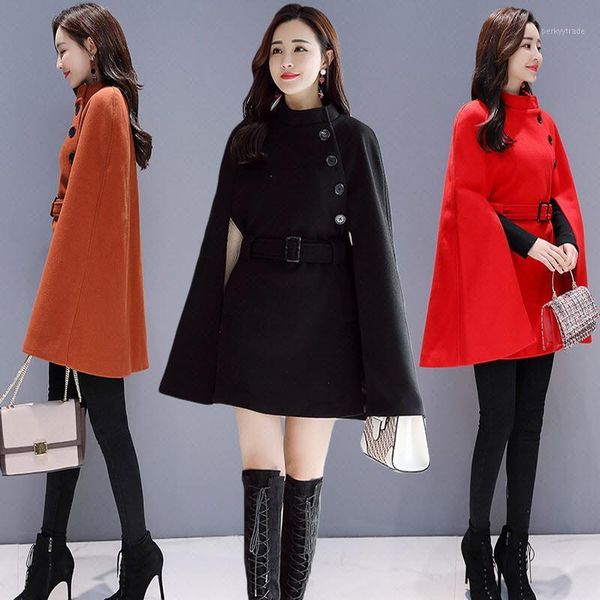 women's wool & blends woolen shawl cape poncho jacket women elegant caramel outerwear ladies solid large coat 2021 korean outer, Black
women's wool & blends woolen shawl cape poncho jacket women elegant caramel outerwear ladies solid large coat 2021 korean outer, Black