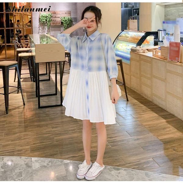 casual dresses plus size dress loose turn down collar patchwork white pleated women button cute oversize summer blue plaid shirt, Black;gray
casual dresses plus size dress loose turn down collar patchwork white pleated women button cute oversize summer blue plaid shirt, Black;gray