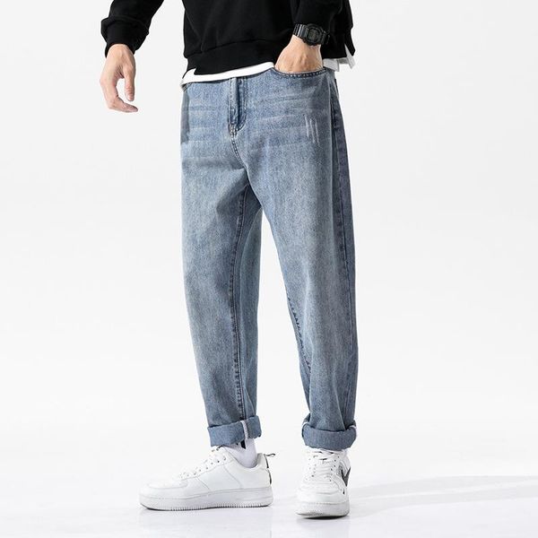 men's jeans summer mens denim pant korean style loose straight streetwear ankle length trousers fashion brand male casual, Blue 
men's jeans summer mens denim pant korean style loose straight streetwear ankle length trousers fashion brand male casual, Blue
