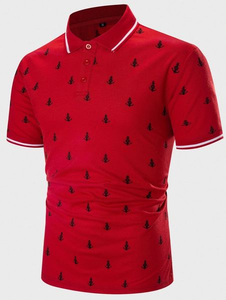 men anchor print striped trim polo shirt w5va#, White;black 
men anchor print striped trim polo shirt w5va#, White;black