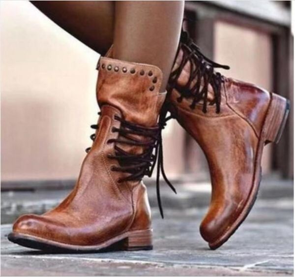 women mid-calf boots low heels chaussure vintage pu leather gladiator lace up round toe shoes woman zapatos mujer sapaton647, Black
women mid-calf boots low heels chaussure vintage pu leather gladiator lace up round toe shoes woman zapatos mujer sapaton647, Black
