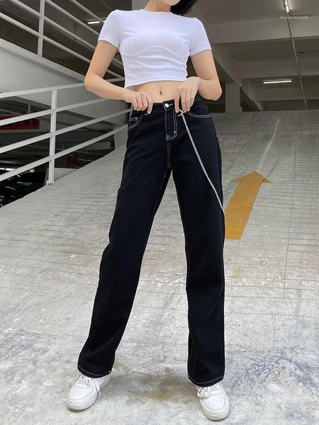 women's jeans women high waist loose fit solid color denim pants with metal chain straight leg fashion cutting makes you confident1, Blue
women's jeans women high waist loose fit solid color denim pants with metal chain straight leg fashion cutting makes you confident1, Blue