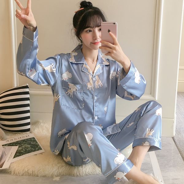 new lazy style 2020 long sleeve pajamas silk set 2pcs set women sleepwear homewear for women pyjamas set long pant, Black;red
new lazy style 2020 long sleeve pajamas silk set 2pcs set women sleepwear homewear for women pyjamas set long pant, Black;red