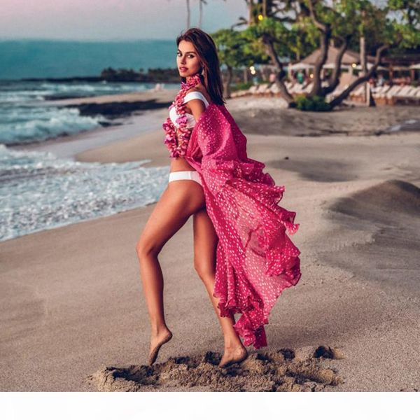 2020 women bikini cover-ups swimwear bohemian dot printed flare sleeve ruffed summer beach cardigan dress chiffon tunic swimsuit cover up, White;black
2020 women bikini cover-ups swimwear bohemian dot printed flare sleeve ruffed summer beach cardigan dress chiffon tunic swimsuit cover up, White;black