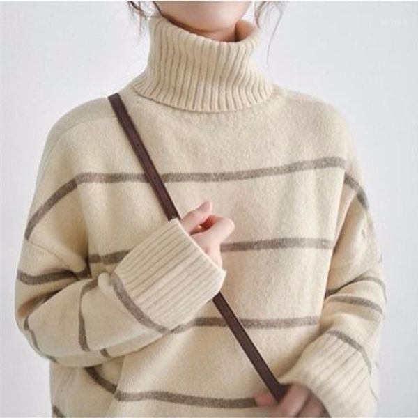 women's sweaters autumn and winter korean wild student sweater lazy wind hedging striped turtleneck women loose tide1, White;black
women's sweaters autumn and winter korean wild student sweater lazy wind hedging striped turtleneck women loose tide1, White;black