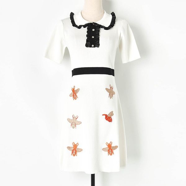 womens dress designer short sleeve dress summer new color contrast lace collar embroidery short sleeve knitting skirt dress, White
womens dress designer short sleeve dress summer new color contrast lace collar embroidery short sleeve knitting skirt dress, White