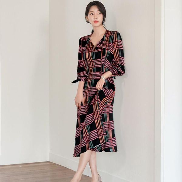 spring korean style office lady dress female vintage grid print elegant work wear bowknot collar long sleeve femal midi dress1, Black;gray
spring korean style office lady dress female vintage grid print elegant work wear bowknot collar long sleeve femal midi dress1, Black;gray