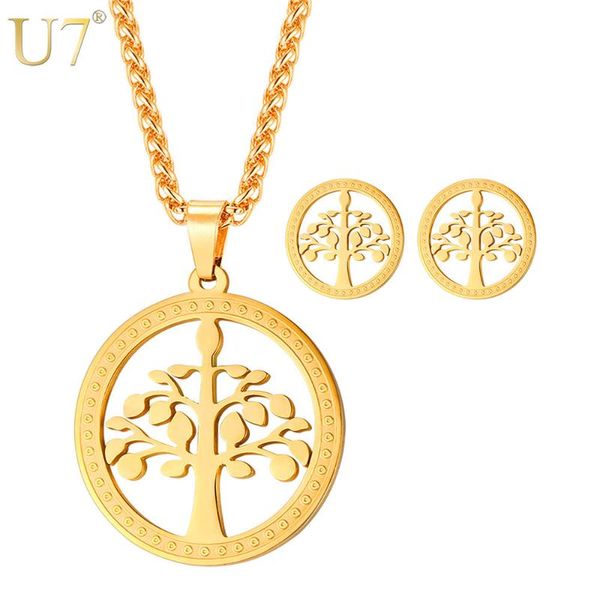 u7 stainless steel round tree of life pendant necklace & earrings botanical woodland plant women jewelry set gift s1013, Silver
u7 stainless steel round tree of life pendant necklace & earrings botanical woodland plant women jewelry set gift s1013, Silver