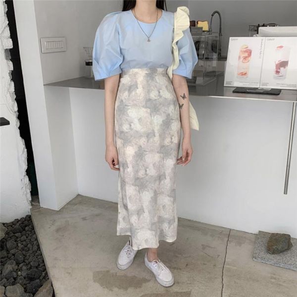 women summer two piece set skirt korean style short sleeve o-neck ladies and high waist floral print long skirt elegant, Gray
women summer two piece set skirt korean style short sleeve o-neck ladies and high waist floral print long skirt elegant, Gray
