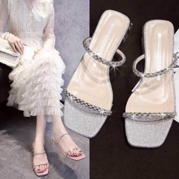 slipper women's sandals square toe band high heel shoes solid women rhinestone summer shoes sapatos de mujer, Black
slipper women's sandals square toe band high heel shoes solid women rhinestone summer shoes sapatos de mujer, Black