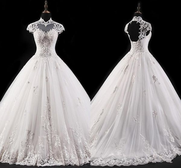 2021 ball gown wedding dresses high neck cap sleeves plus size vestidos de novia lace appliqued corset back sweep train bridal gowns al7358, White
2021 ball gown wedding dresses high neck cap sleeves plus size vestidos de novia lace appliqued corset back sweep train bridal gowns al7358, White