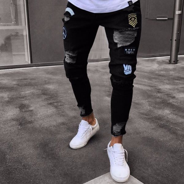 2020 spring autumn casual men's hip hop high-end tight-fitting zipper hole narrow leg pants mens slim locomotive patch jeans, Black
2020 spring autumn casual men's hip hop high-end tight-fitting zipper hole narrow leg pants mens slim locomotive patch jeans, Black