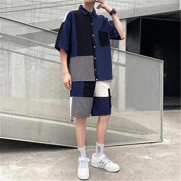 man panelled contrast tracksuits fashion trend summer casual loose plus size short sleeve shirt sets designer male lapel shorts suits, Gray
man panelled contrast tracksuits fashion trend summer casual loose plus size short sleeve shirt sets designer male lapel shorts suits, Gray