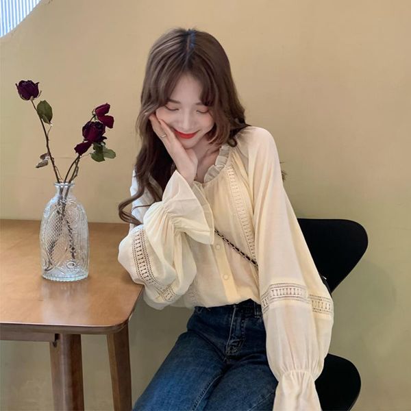 women's blouses & shirts jxmyy 2021 fashion retro hollow chiffon lotus leaf long-sleeved shirt wood ear blouse, White
women's blouses & shirts jxmyy 2021 fashion retro hollow chiffon lotus leaf long-sleeved shirt wood ear blouse, White