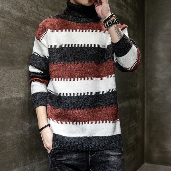 2021 new turtleneck men knitted pullover striped pattern street wear slim sweater mens autumn basic kt6b, White;black
2021 new turtleneck men knitted pullover striped pattern street wear slim sweater mens autumn basic kt6b, White;black
