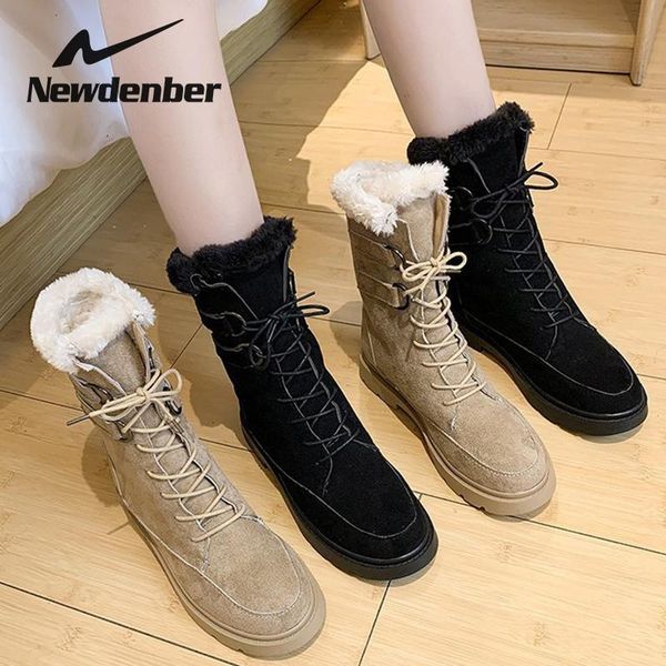 boots winter women's mid-calf ladies fashion warm plush snow, Black
