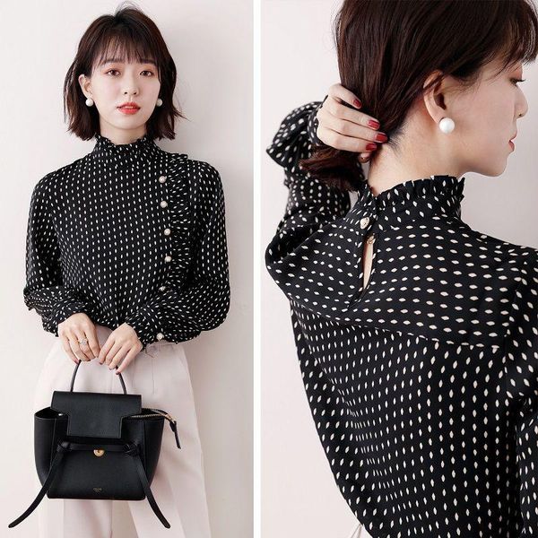 women's blouses & shirts chiffon shirt 2021 autumn winter fashion stand neck long sleeve large size ruffle dot print blouse s-4xl p377, White
women's blouses & shirts chiffon shirt 2021 autumn winter fashion stand neck long sleeve large size ruffle dot print blouse s-4xl p377, White