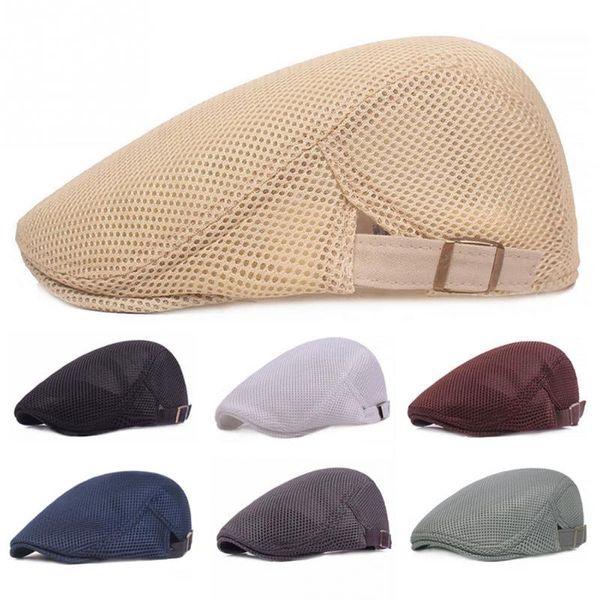 berets casual beret hat flat cap summer breathable solid mesh sboy style adjustable buckle hats caps for women men, Blue;gray
berets casual beret hat flat cap summer breathable solid mesh sboy style adjustable buckle hats caps for women men, Blue;gray