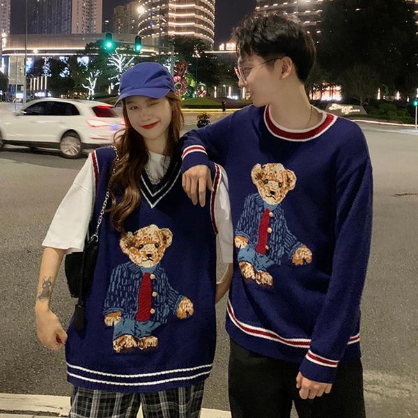 2020 new fall winter clothes for men and women couple - cartoon bear knitted v- neck vest outer wear long-sleeve sweater, White;black
2020 new fall winter clothes for men and women couple - cartoon bear knitted v- neck vest outer wear long-sleeve sweater, White;black