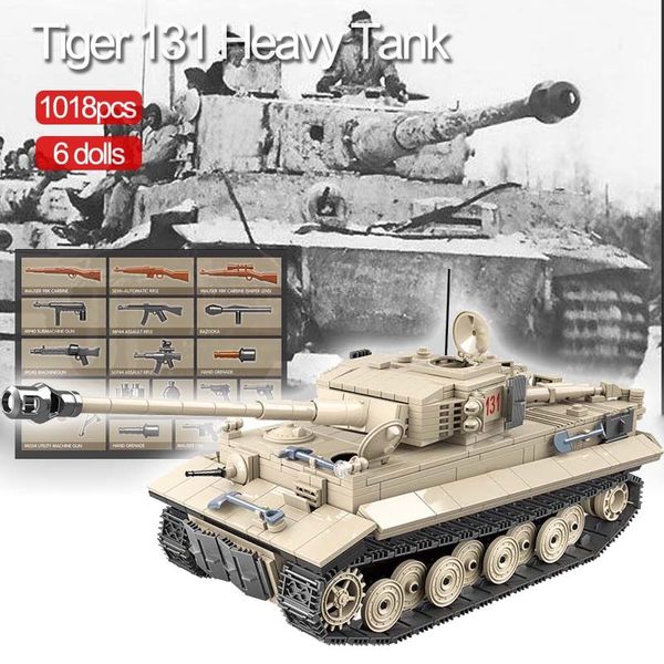 1018pcs Military Tiger 131 Tank Building Blocks Compatible Ww2 Weapons Soldiers Army Bricks Set Kids Toys Children Gifts