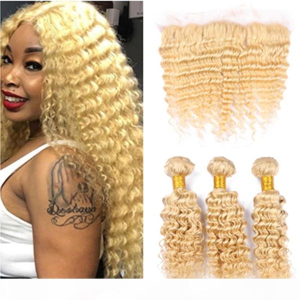brazilian blonde virgin human hair wefts with lace frontal closure deep wave #613 golden blonde 13x4 full lace frontal with 3bundles, Black;brown 
brazilian blonde virgin human hair wefts with lace frontal closure deep wave #613 golden blonde 13x4 full lace frontal with 3bundles, Black;brown