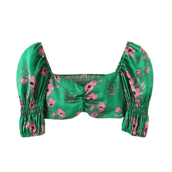 floral print cropped blouses women vintage v neck puff short sleeve back stretch female shirts chic green, White
floral print cropped blouses women vintage v neck puff short sleeve back stretch female shirts chic green, White