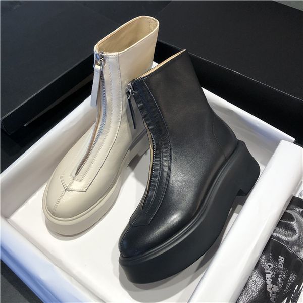 white genuine leather boots platform shoes women front zip ankle boots thick sole winter shoes woman cowboy motorcycle boots, Black
white genuine leather boots platform shoes women front zip ankle boots thick sole winter shoes woman cowboy motorcycle boots, Black