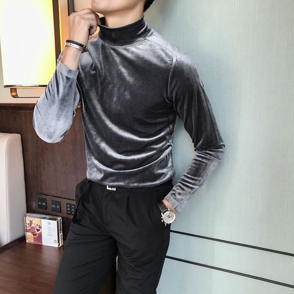 autumn and winter new men's long-sleeved t-shirt high collar shirt trend gold velvet korean personality bottoming shirt, White;black
autumn and winter new men's long-sleeved t-shirt high collar shirt trend gold velvet korean personality bottoming shirt, White;black