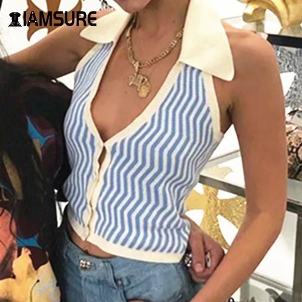 iamsure streetwear fashion striped y2k halter knitted vest for women backless slim outfits female tank 2020 autumn1, White
iamsure streetwear fashion striped y2k halter knitted vest for women backless slim outfits female tank 2020 autumn1, White