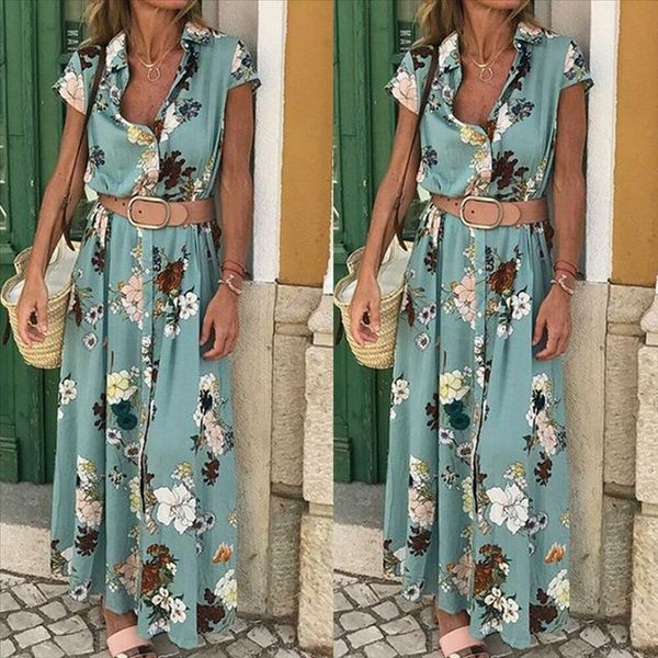 women boho maxi dress beach floral turn down collar long sundress with belt summer evening party, Black;gray
women boho maxi dress beach floral turn down collar long sundress with belt summer evening party, Black;gray
