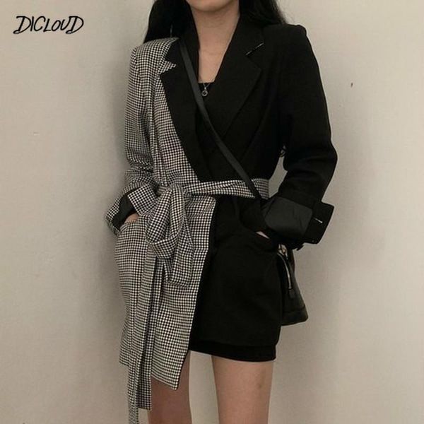 women's suits & blazers harajuku irregular women blazer office ladies belt suit jacket plaid patchwork coat outwear blaser femme 2021, White;black
women's suits & blazers harajuku irregular women blazer office ladies belt suit jacket plaid patchwork coat outwear blaser femme 2021, White;black