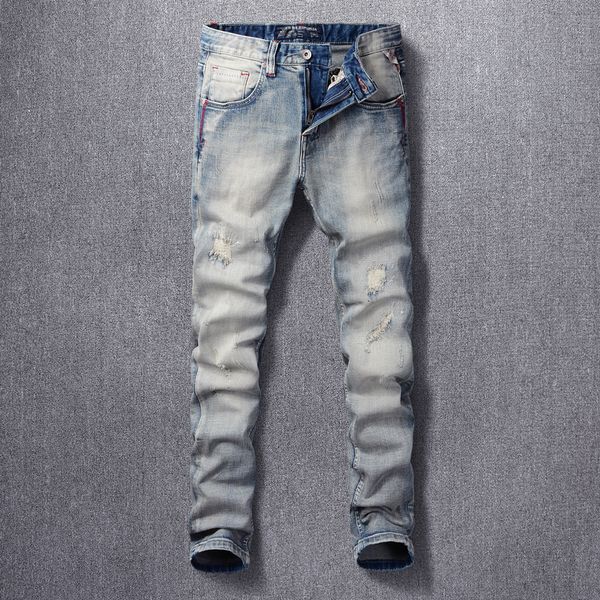2021 new italian style fashion men jeans retro light blue elastic slim ripped denim trousers vintage designer cotton pants cij5
2021 new italian style fashion men jeans retro light blue elastic slim ripped denim trousers vintage designer cotton pants cij5