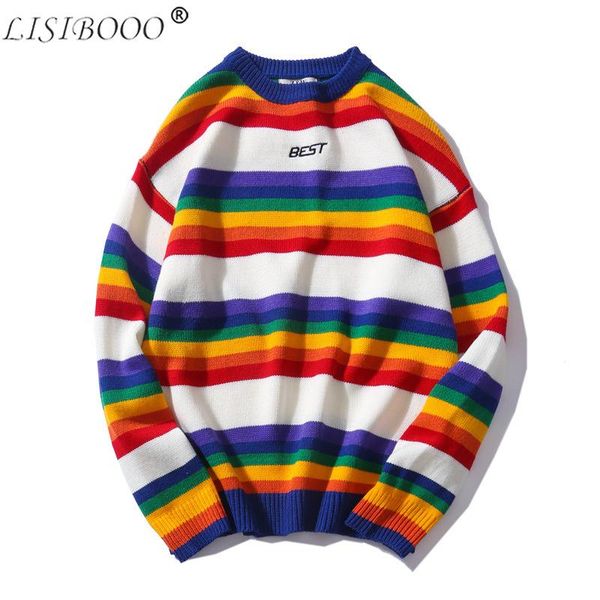 lisibooo new fashion retro men sweater round neck sweater rainbow striped couple men and women lovers loose, White;black
lisibooo new fashion retro men sweater round neck sweater rainbow striped couple men and women lovers loose, White;black