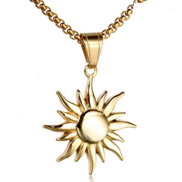 stainless steel hip hop gold sun pendant necklace with 60cm chain punk rock biker gifts for men1, Silver 
stainless steel hip hop gold sun pendant necklace with 60cm chain punk rock biker gifts for men1, Silver